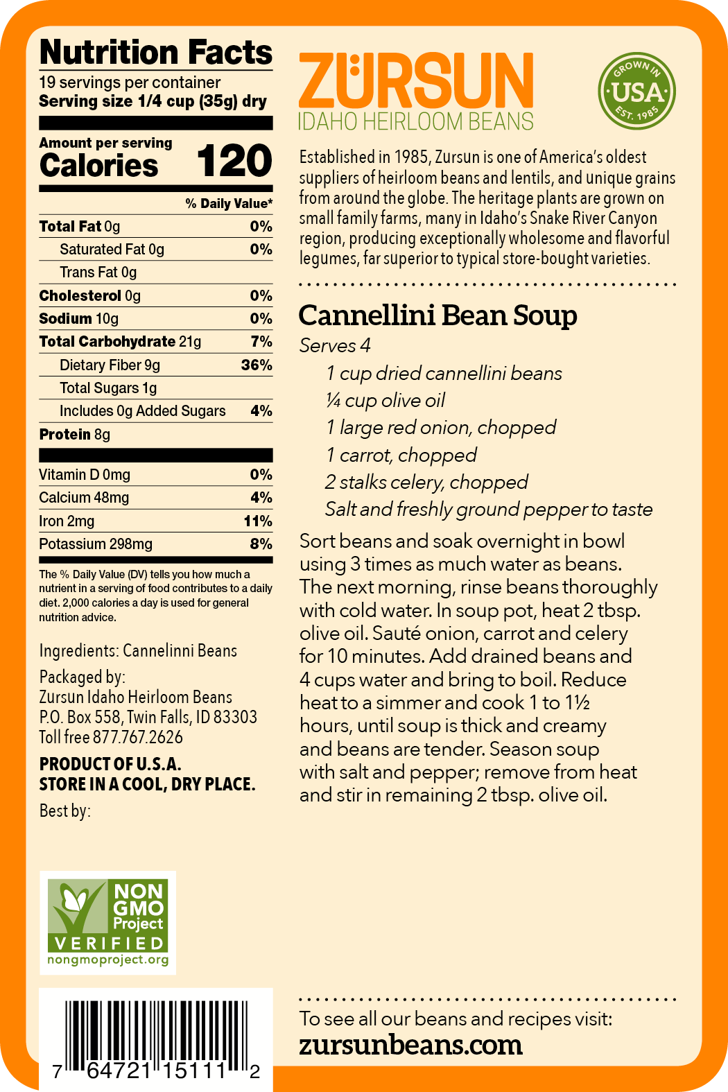 Zursun Heirloom Dry Cannellini Beans, 1.5LB
